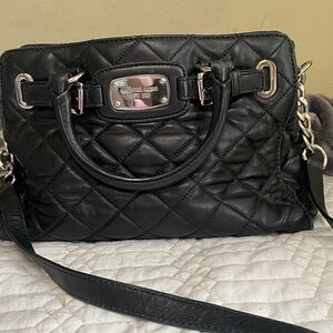 Michael Kors Black Quilted Satchel with Silver Hardware
